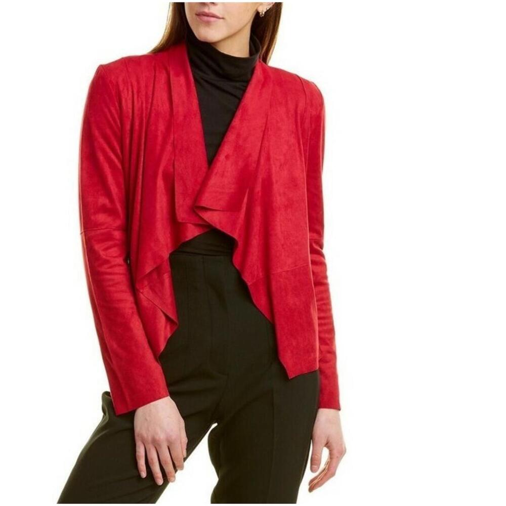 Bagatelle Red Sof faux Suede Open Front Women's Cardigan Jacket Sz L NEW  #C6